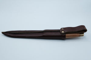 Frost Knivfabrik Sweden — Laminated Steel, Figured Wood Handle, Brass Ferrules, Original Sheath