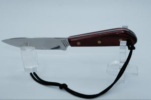D.H. Russell Grohmann #3 Stainless — Burgundy Laminated Handle, Mint, Original Box & Sheath