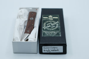 Queen Cutlery #112½ — Small Toothpick, Walnut Handle, D2 Tool Steel, Original Box, Made in USA