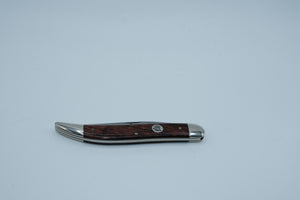 Queen Cutlery #20CZ — Large Texas Toothpick, Curly Zebra Wood, D2 Tool Steel, Original Box, Made in USA