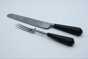 Victorian Sheffield Table Knife & Fork Set — Taylor's Eye Witness, Cow Horn Handles