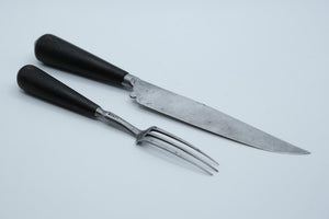 Victorian Sheffield Carving Knife & Fork Set — John Wragg & Son, Cow Horn Handles