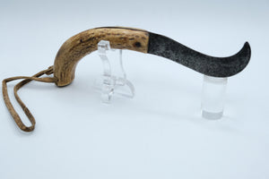 Antique Handmade Corn Husking Knife — Forged Carbon Steel, Stag Handle, Leather Lanyard