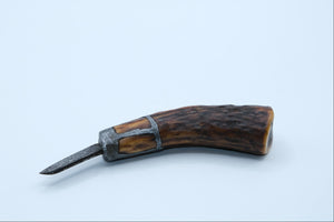 Antique Handmade Fixed Blade, Natural Antler Handle, Pewter Collar, c.19th Century