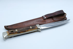 Vintage Puma Stag-Handled Hunting Knife, Serial No. 86581, Leather Sheath