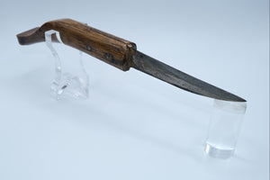Antique Canadian Crooked Knife — Hand-Forged Blade, Carved Wood Handle