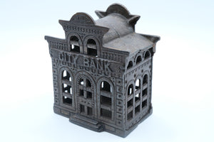Antique Cast Iron "City Bank" Architectural Still Bank — Unmarked, Late 1800s–Early 1900s