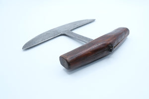 Antique Handmade Kitchen Knife — Ulu-Style, Wooden T-Handle