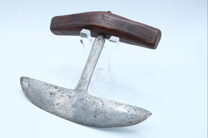 Antique Handmade Kitchen Knife — Ulu-Style, Wooden T-Handle
