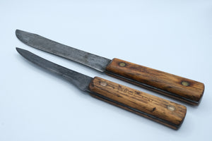 Vintage Old Hickory Kitchen Knife Pair — Ontario Knife Co., Carbon Steel, Hardwood Handles