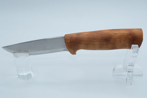 Helle Eggen 75 — Triple Laminated Stainless, Curly Birch Handle, Unsharpened Original Edge