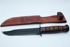 KA-BAR USMC Clip Point Fixed Blade — 1990s Production, Tip Damage, Original Box, USMC Sheath & Pamphlet