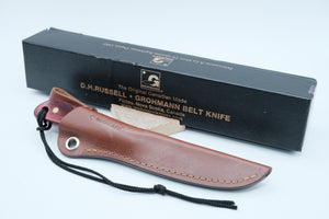 D.H. Russell Grohmann #3 Stainless — Burgundy Laminated Handle, Mint, Original Box & Sheath