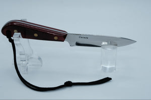 D.H. Russell Grohmann #3 Stainless — Burgundy Laminated Handle, Mint, Original Box & Sheath