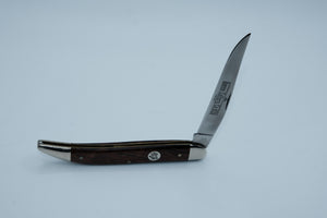 Queen Cutlery #20CZ — Large Texas Toothpick, Curly Zebra Wood, D2 Tool Steel, Original Box, Made in USA