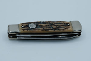 Weidmannsheil Jagdmesser Solingen — 100 Years Commemorative, Two-Blade Hunter, Stag Handle, Original Box