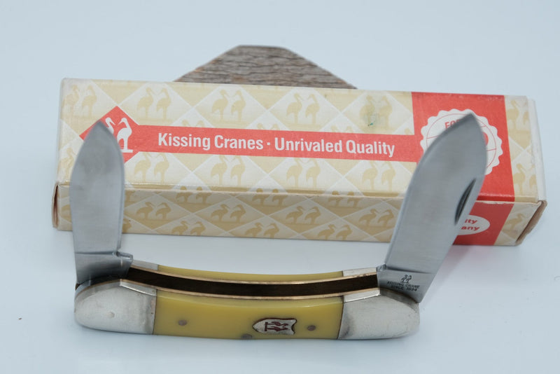 Kissing Crane KC3217 Canoe — Two-Blade, Yellow Synthetic Handle, Stainless, Original Box, Solingen Germany