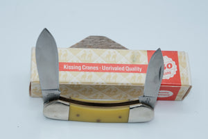 Kissing Crane KC3217 Canoe — Two-Blade, Yellow Synthetic Handle, Stainless, Original Box, Solingen Germany