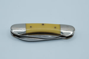 Kissing Crane KC3217 Canoe — Two-Blade, Yellow Synthetic Handle, Stainless, Original Box, Solingen Germany