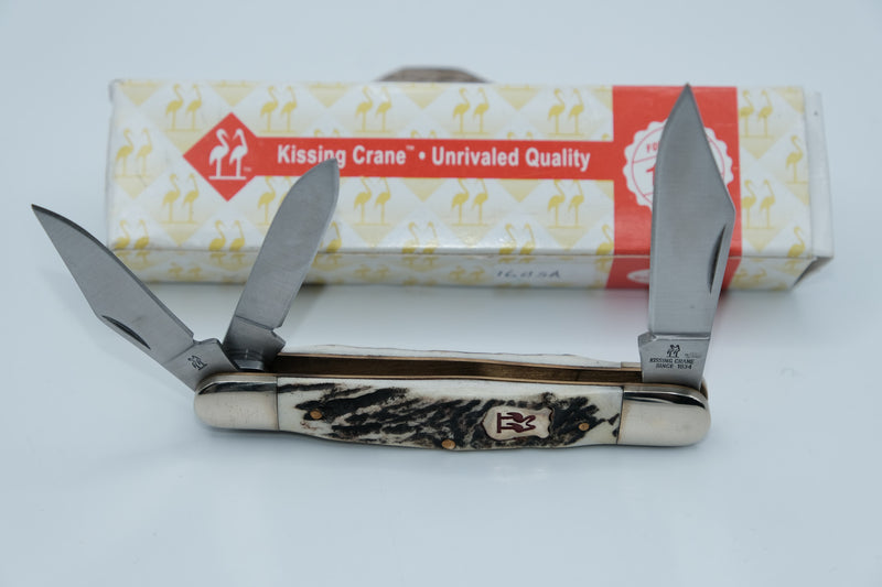 Kissing Crane KC5313 Stockman — Three-Blade, Genuine Stag Handle, Stainless, Original Box, Solingen Germany
