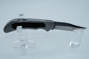 J.A. Henckels Solingen — Lockback Folder, Wood Inlay Stainless Frame, Unsharpened, Tooled Leather Sheath