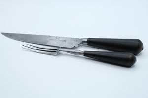 Victorian Sheffield Carving Knife & Fork Set — John Wragg & Son, Cow Horn Handles