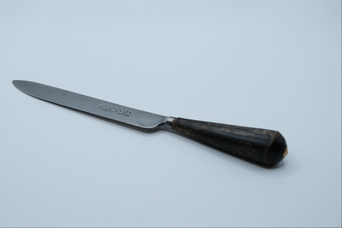 Victorian Sheffield Table Knife — W. Beckett & Co, "None to Compare", Cow Horn Handle