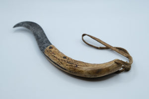 Antique Handmade Corn Husking Knife — Forged Carbon Steel, Stag Handle, Leather Lanyard
