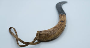 Antique Handmade Corn Husking Knife — Forged Carbon Steel, Stag Handle, Leather Lanyard