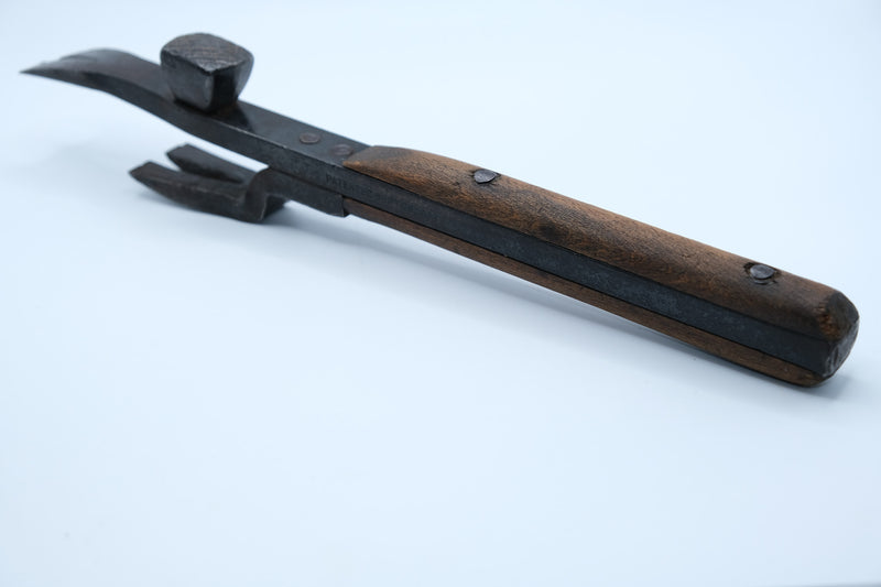 Bridgeport Hardware "Matchless Opener" — Patented Nail Puller & Crate Hammer, Sept. 29 1908, Intact Wood Scales