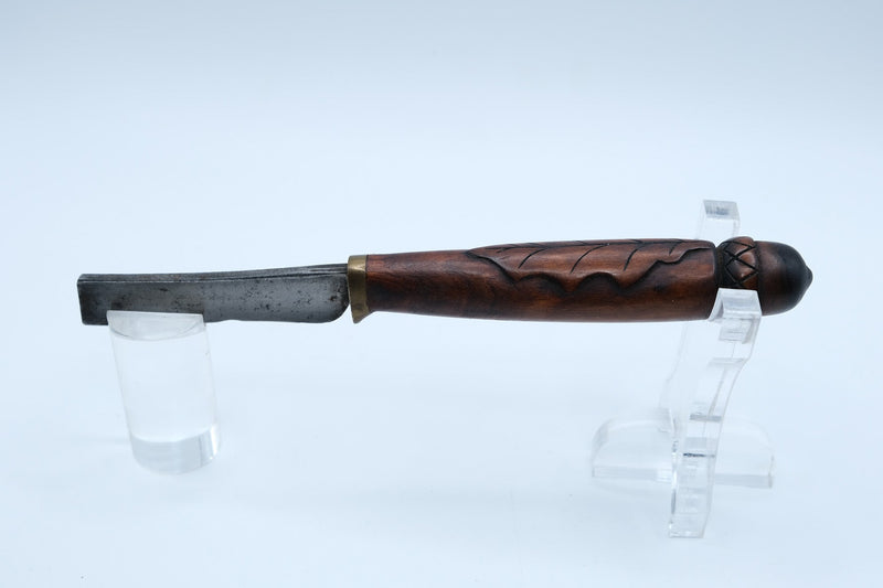 Antique Handmade Fixed Blade — Carved Acorn & Oak Leaf Handle, Brass Ferrule, c.19th Century