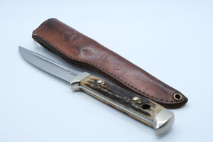 Vintage Puma Stag-Handled Hunting Knife, Serial No. 86581, Leather Sheath