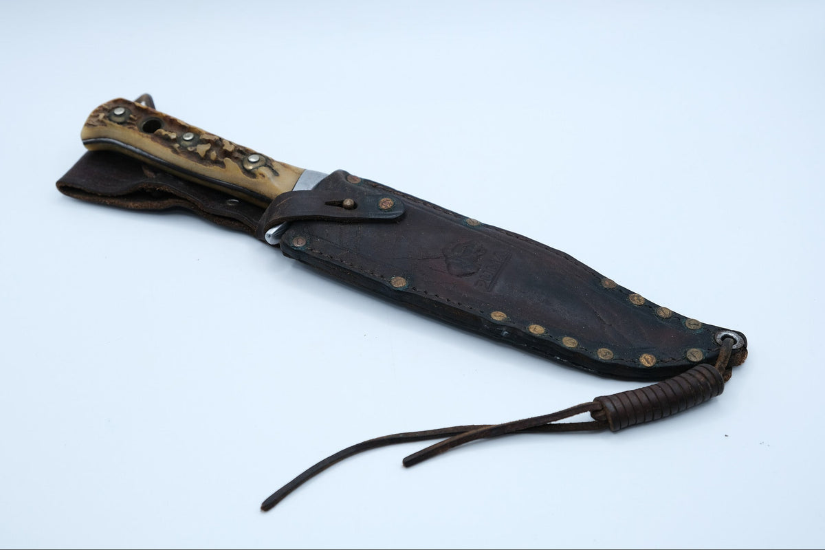 Puma Original Bowie 6396 — Stag Handle, Blade Pitting, Leather Sheath