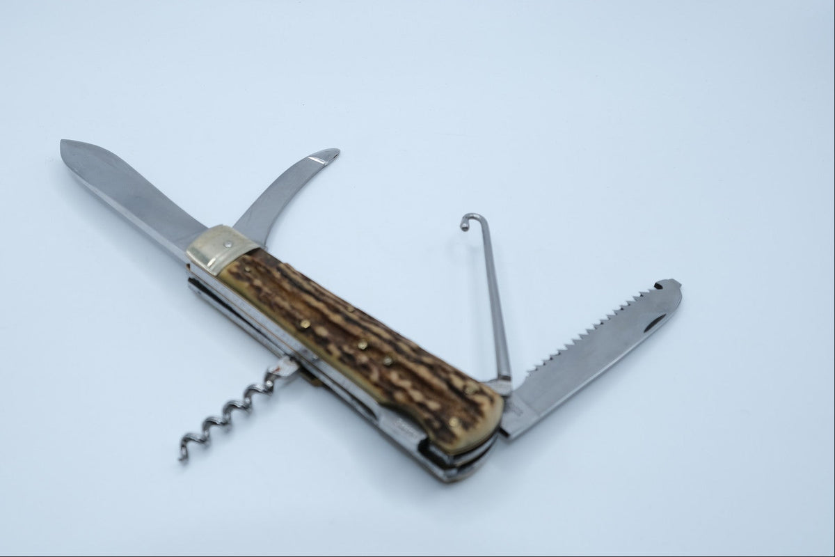 Puma Multi-Tool Combination Knife — Stag Handle, Saw, Corkscrew, Replaced Main Blade