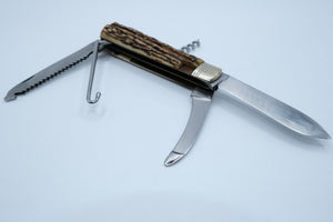 Puma Multi-Tool Combination Knife — Stag Handle, Saw, Corkscrew, Replaced Main Blade
