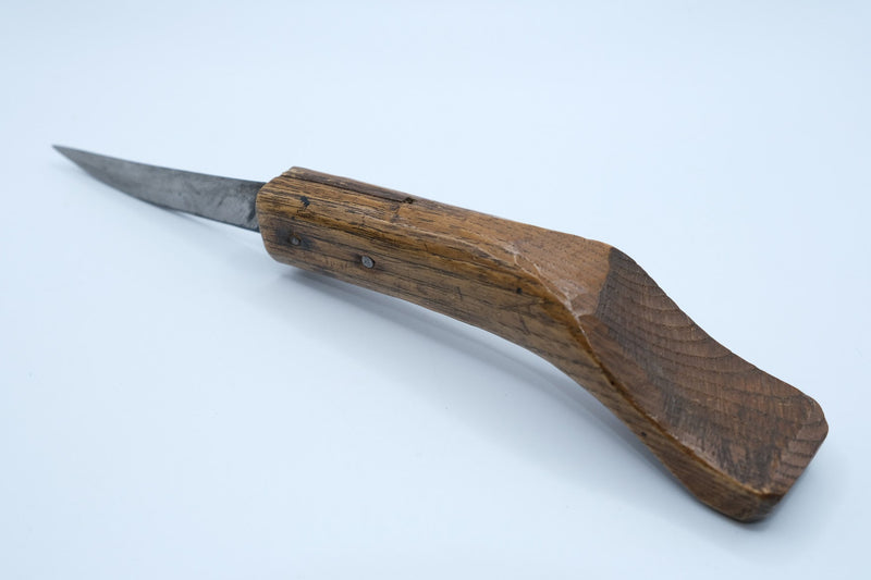 Antique Canadian Crooked Knife — Hand-Forged Blade, Carved Wood Handle