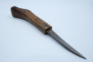 Antique Canadian Crooked Knife — Hand-Forged Blade, Carved Wood Handle