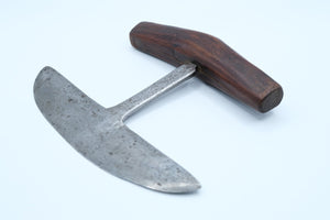 Antique Handmade Kitchen Knife — Ulu-Style, Wooden T-Handle
