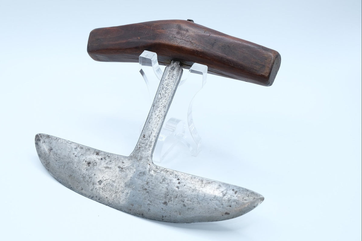 Antique Handmade Kitchen Knife — Ulu-Style, Wooden T-Handle