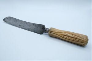 Antique English Bread Knife — Carved Bone Handle, Threaded Ferrule