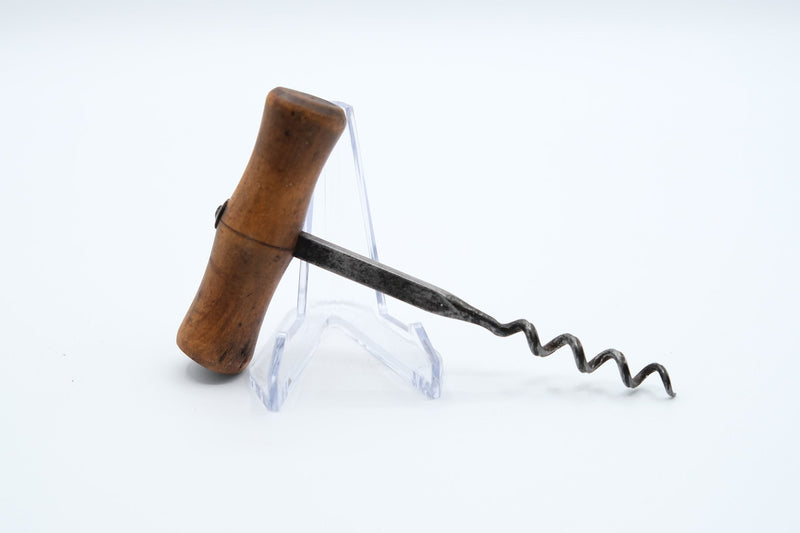 Antique Wood-Handle Direct-Pull Corkscrew, Unmarked